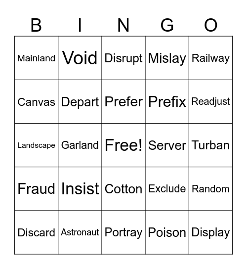 SRP Bingo Card