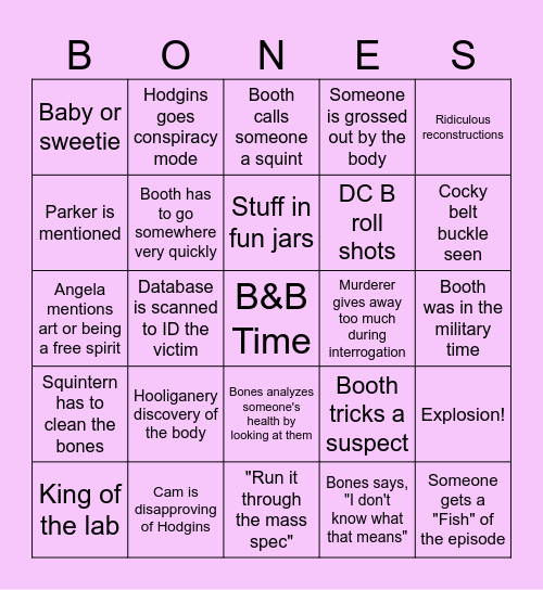 Bones Bingo Card