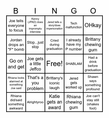 Class B Bingo Card