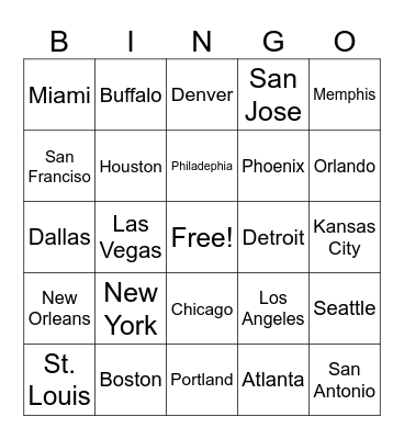 Cities Bingo Card