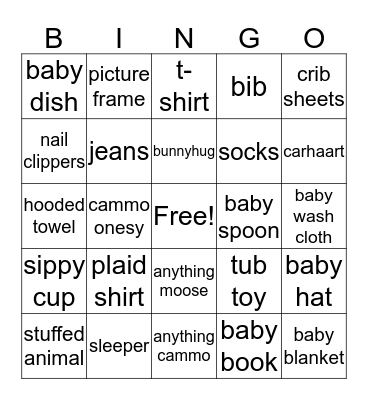 Baby Shea Shower Gift Bingo Card
