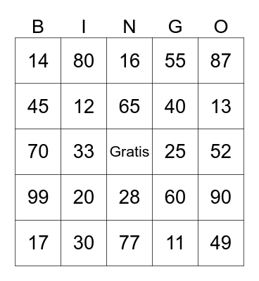 Los numeros 11-100 Bingo Card