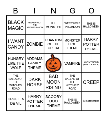 MUSICAL HALLOWEEN BINGO Card
