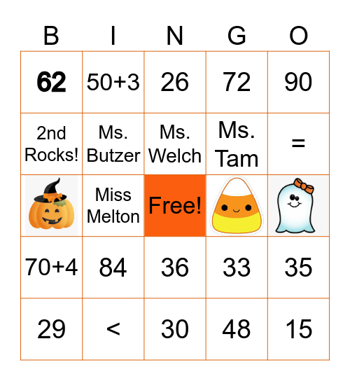 Halloween Math Bingo! Bingo Card