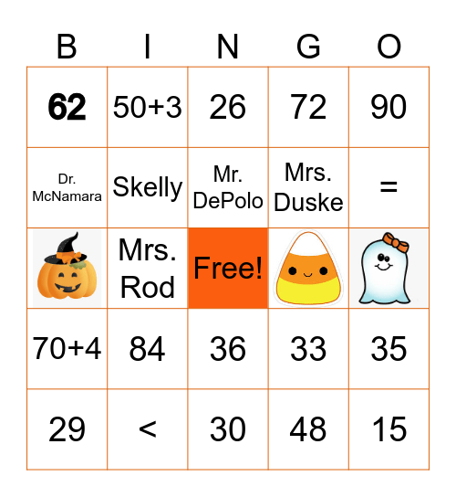 Halloween Math Bingo! Bingo Card