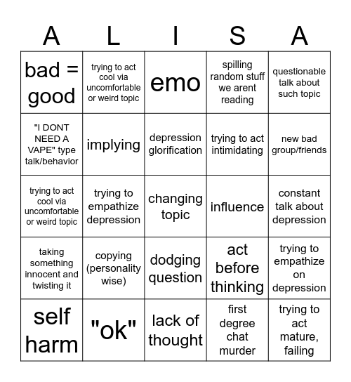 Alisa Bingo Card