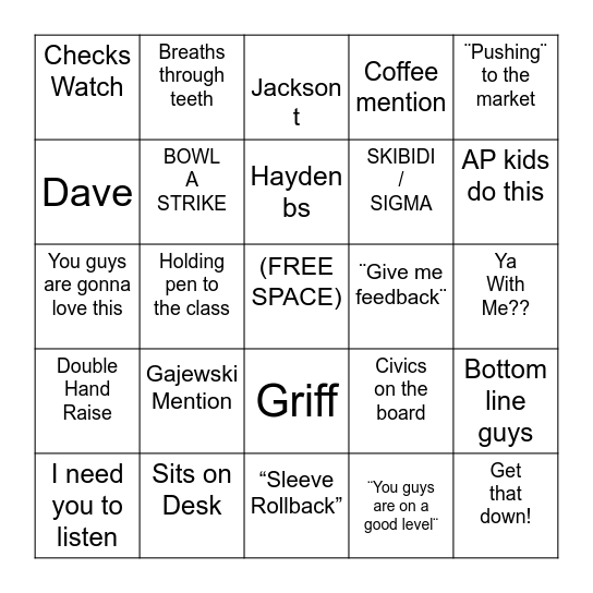 Witmer Bingo Card