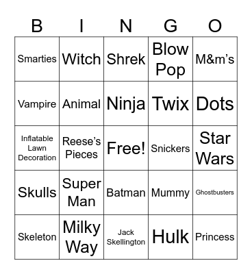Trick-or-Treaters Bingo Card