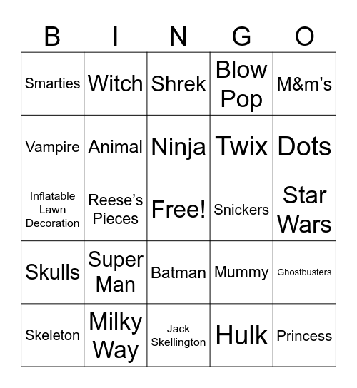Trick-or-Treaters Bingo Card