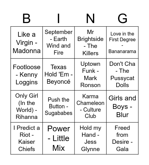 Music Bingo - Round 3 Bingo Card
