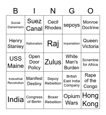 Imperialism Bingo Card