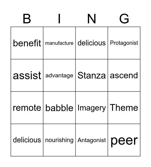 Vocabulary  Bingo Card