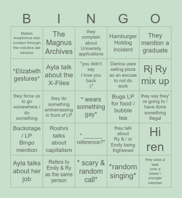 Old People Bingo Card