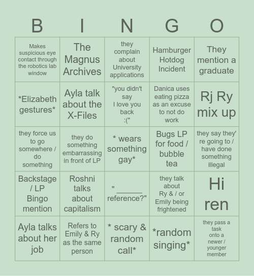 Old People Bingo Card