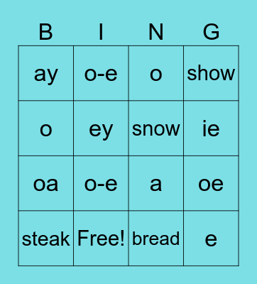 Vowel Team Bingo Card