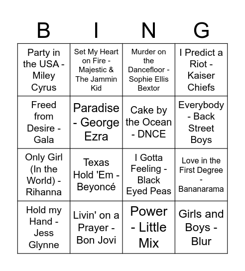 Round 3 - Music Bingo Card