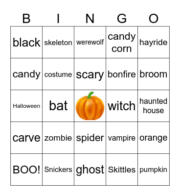 Halloween Words Bingo Card