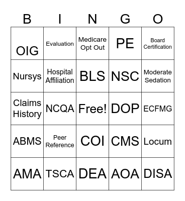 Medical Staff Professionals Bingo Card