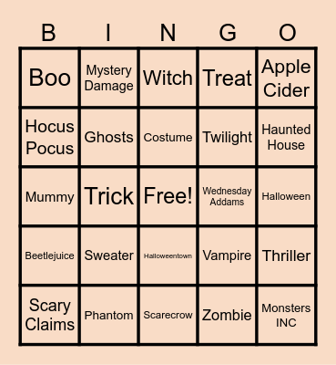 GB Spooky Bingo Card