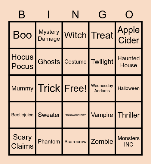 GB Spooky Bingo Card