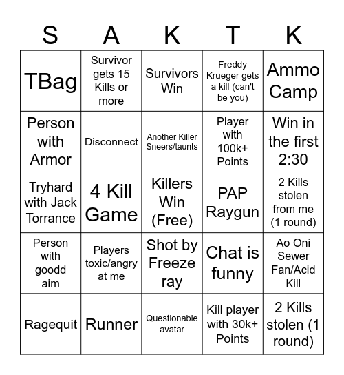 Area-51 Infection Mode Bingo Card