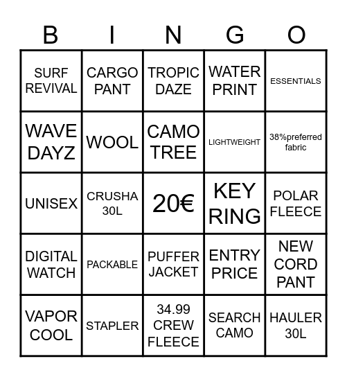 EDDIE BINGO Card
