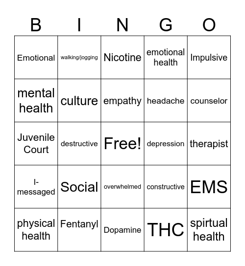 Life Skills Bingo Card