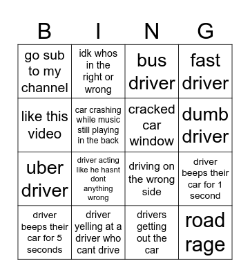 IDIOTS IN CARS Bingo Card