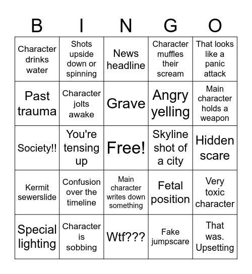 Psychological horror Bingo Card