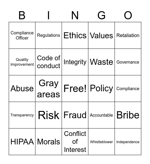 Compliance Bingo Card