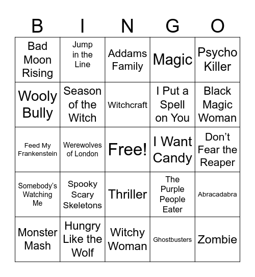 Halloween Music Bingo Card