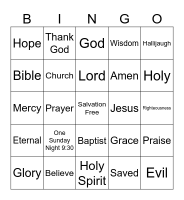 Church Bingo Card