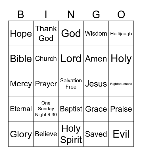 Church Bingo Card