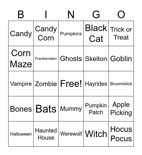 Halloween Bingo Card