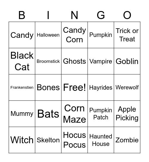 Halloween Bingo Card