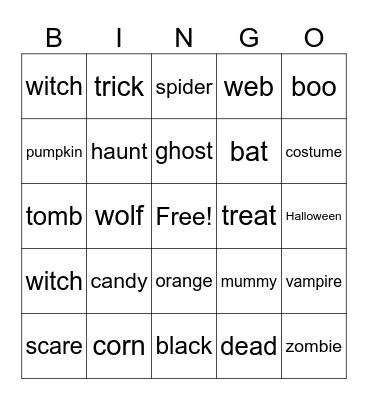 Spelling Bingo Card