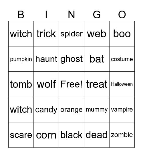 Spelling Bingo Card