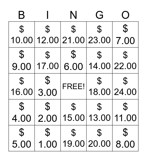 Money  Bingo Card