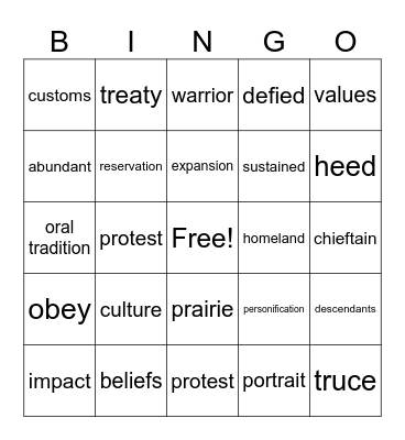5th Grade Module 1 Vocab Bingo Card