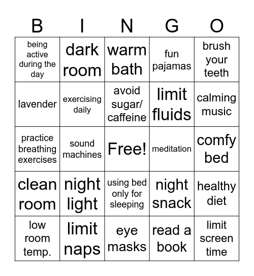 ways to improve your sleep Bingo Card