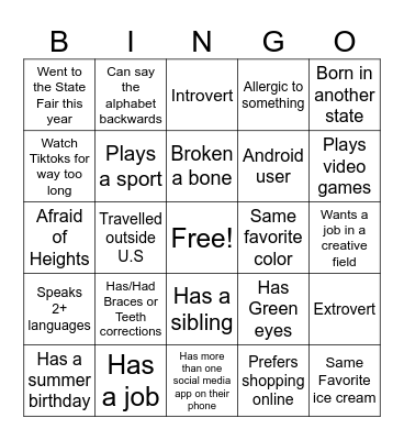 Get to Know You Bingo Card