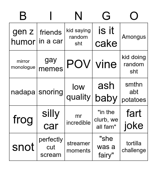 Meme Bingo Card