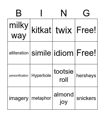 Halloween Figurative Language Bingo Card