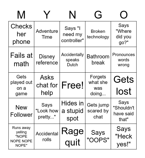 Myst Halloween Bingo Card