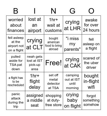 travel bingo Card