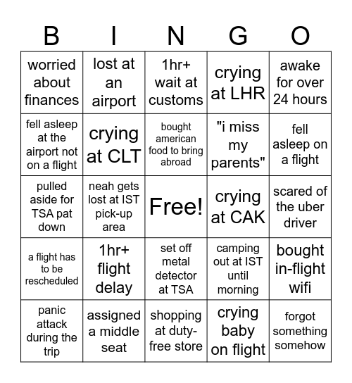 travel bingo Card