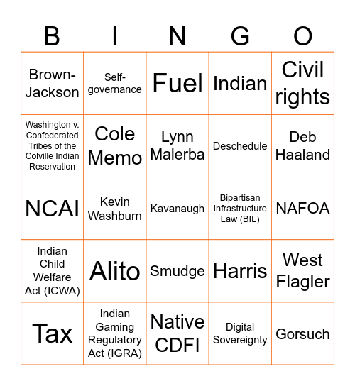 2024 D.C. Indian Law Bingo Card