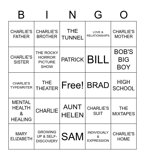 The Perks of Being a Wallflower Bingo Card