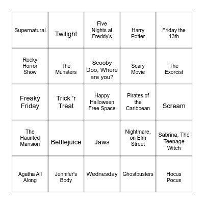 Frightful Flicks Bingo Card