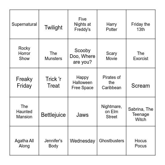 Frightful Flicks Bingo Card